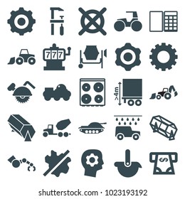 Machine Icons. Set Of 25 Editable Filled Machine Icons Such As Gear, Slot Machine, Lottery, Atm Money Withdraw, No Wash, Cooker, No Dry Cleaning, Chainsaw, Gear In Head