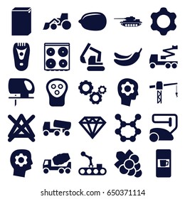 Machine icons set. set of 25 machine filled icons such as electric razor, banana, lemon, grape, diamond, vacuum cleaner, cooker, no bleaching, construction crane