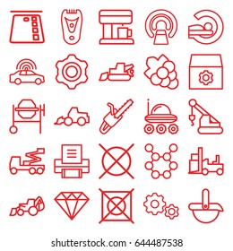 Machine icons set. set of 25 machine outline icons such as police car, electric razor, grape, diamond, no dry cleaning, gear, excavator, concrete mixer, crane, forklift
