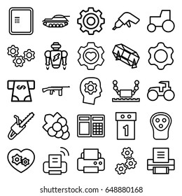 Machine icons set. set of 25 machine outline icons such as atm, electric razor, grape, lottery, atm money withdraw, printer, drill, tractor, chain saw, heart in gear