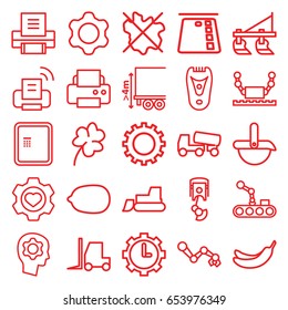 Machine icons set. set of 25 machine outline icons such as atm, gear, tractor, electric razor, clover, banana, lemon, no wash, printer, concrete mixer, heart in gear