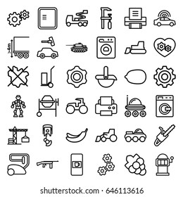 Machine icons set. set of 36 machine outline icons such as vending machine, police car, atm, construction crane, banana, lemon, grape, vacuum cleaner, no wash, car wash