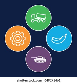 Machine icons set. set of 4 machine outline icons such as banana, concrete mixer, gear