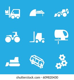 Machine icons set. set of 9 machine filled icons such as lottery, excavator, tractor, electric saw, forklift, MRI