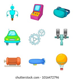 Machine icons set. Cartoon set of 9 machine vector icons for web isolated on white background