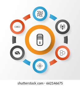 Machine Icons Set. Collection Of Atomic Cpu, Laptop Ventilator, Related Information And Other Elements. Also Includes Symbols Such As Linked, Wireless, Wi-Fi.