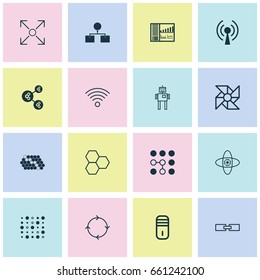 Machine Icons Set. Collection Of Information Components, Atomic Cpu, Branching Program And Other Elements. Also Includes Symbols Such As Cycle, Microprocessor, Wi-Fi.