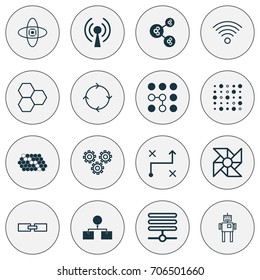 Machine Icons Set. Collection Of Information Components, Hive Pattern, Information Base And Other Elements. Also Includes Symbols Such As Diagram, Related, Data.