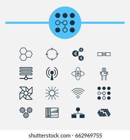 Machine Icons Set. Collection Of Lightness Mode, Cyborg, Laptop Ventilator And Other Elements. Also Includes Symbols Such As Cells, Brain, Cycle.