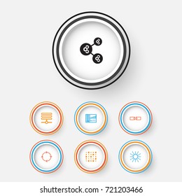 Machine Icons Set. Collection Of Lightness Mode, Related Information, Recurring Program And Other Elements. Also Includes Symbols Such As Data, Shine, Gear.