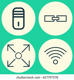 Machine Icons Set. Collection Of Mainframe, Related Information, Branching Program And Other Elements. Also Includes Symbols Such As Communication, Wifi, Branching.