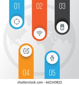 Machine Icons Set. Collection Of Mainframe, Cyborg, Wireless Communications And Other Elements. Also Includes Symbols Such As Cycle, Variable, Structure.