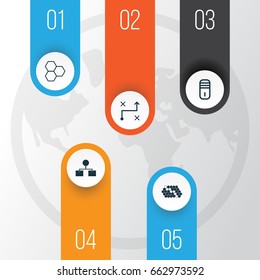 Machine Icons Set. Collection Of Mainframe, Information Components, Solution And Other Elements. Also Includes Symbols Such As Diagram, Design, Cells.
