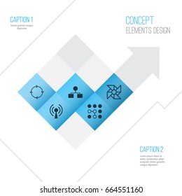 Machine Icons Set. Collection Of Recurring Program, Analysis Diagram, Laptop Ventilator And Other Elements. Also Includes Symbols Such As Algorithm, Cycle, Wireless.