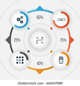 Machine Icons Set. Collection Of Related Information, Solution, Mainframe And Other Elements. Also Includes Symbols Such As Processor, Data, Solution.