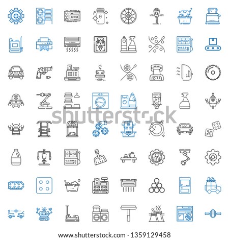 machine icons set. Collection of machine with wheel, settings, industry, window cleaner, washing machine, bumper, robot, car, arcade, air conditioner. Editable and scalable icons.