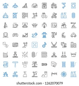 machine icons set. Collection of machine with window cleaner, settings, robot, electric razor, industrial robot, stationary bike, thread. Editable and scalable machine icons.