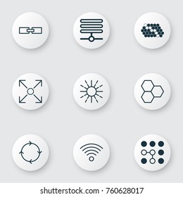 Machine Icons Set With Information Components, Computing Problems, Branching Program And Other Information Base Elements. Isolated Vector Illustration Machine Icons.