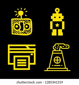 machine icons set with robot, printing and factory vector set