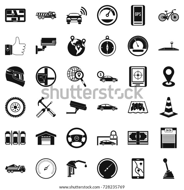 Machine icons set. Simple style of 36\
machine vector icons for web isolated on white\
background