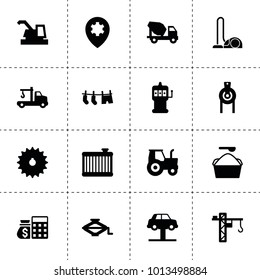 Machine icons. vector collection filled machine icons. includes symbols such as harvester, tractor, atm and money sack, chain gear. use for web, mobile and ui design.