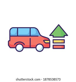 Machine improvement color icon. Car with arrow vector illustration.