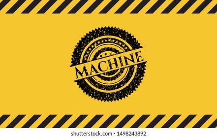 Machine inside warning sign, black grunge emblem. Vector Illustration. Detailed.