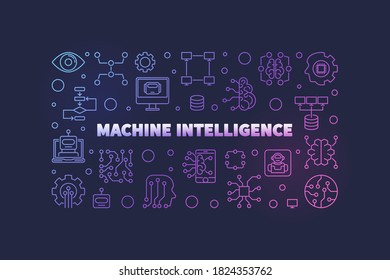 Machine Intelligence concept linear colorful horizontal banner - vector MI illustration on dark background