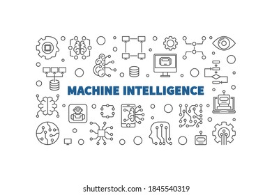 Machine Intelligence concept outline horizontal banner. Vector MI computer technology illustration