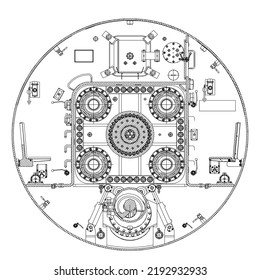Machine internal cross-section, tunnel boring head, tunnel boring head drawings and machine internal parts, machine internal drive system, industrial operation technology, main drive injection line.