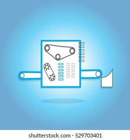 The machine is isolated on a blue background, vector illustration, graphic design.