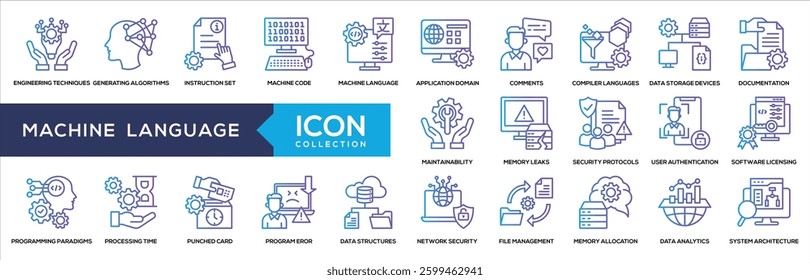Machine Language Line Gradient Icon Collection