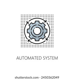 Aprendizaje automático, sistema automatizado de IA, algoritmo de inteligencia artificial línea icono de color. Inteligencia artificial informática, innovación de aprendizaje automático línea delgada Vector con rueda dentada