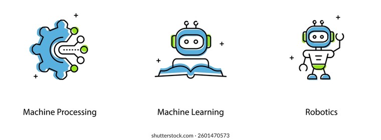 Machine Learning AI Automation Robotics Process Intelligent System Vector Icon Set
