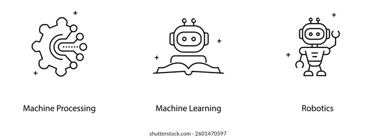 Machine Learning AI Automation Robotics Process Intelligent System Vector Icon Set