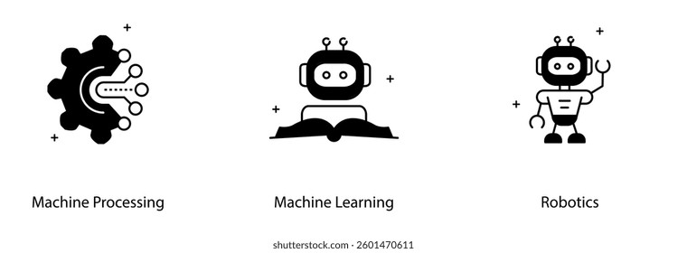 Machine Learning AI Automation Robotics Process Intelligent System Vector Icon Set