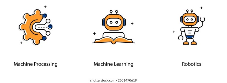 Machine Learning AI Automation Robotics Process Intelligent System Vector Icon Set