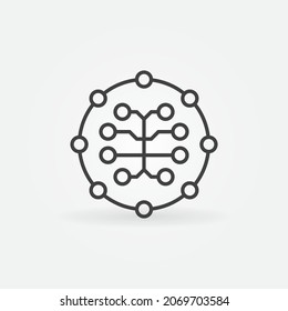 Machine Learning or AI Digital Brain vector concept round icon or symbol in outline style