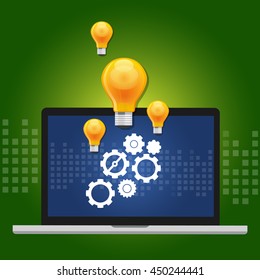 machine learning algorithm concept with gear inside computer and idea as lamp