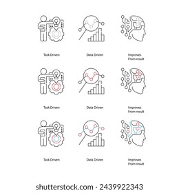 Machine Learning Algorithm Icons Streamlining Decision-Making Processes Vector Icon Design Set