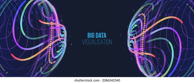 Machine learning algorithm for information filter and analytic. Abstract background with circle array and binary code. Data array visual concept. Big data connection complex. Big data visualization. 
