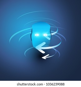 Aprendizagem de máquina, inteligência artificial, computação em nuvem e conceito de design de redes com cabeça de robô - AI Center Digest e processamento de informações