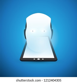 Machine Learning, Artificial Intelligence, Cloud Computing and Networks Design Concept with Digital Tablet and Robot Head