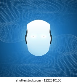 Machine Learning, Artificial Intelligence, Cloud Computing, Automated Support Assistance and Networks Design Concept with Wavy Mesh and Robot Head