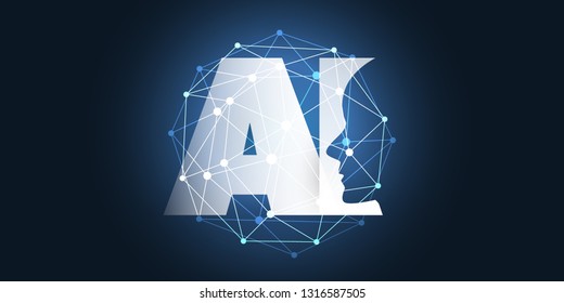 Machine Learning, Artificial Intelligence, Cloud Computing and Networks Design Concept with Globe, Network Mesh and AI Label 