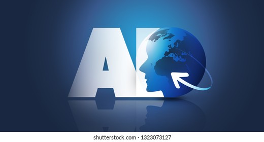 Machine Learning, Artificial Intelligence, Cloud Computing and Networks Design Concept with Earth Globe and AI Label