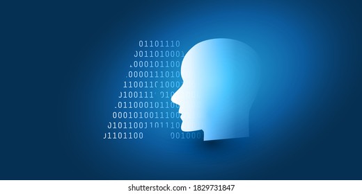 Machine Learning, Artificial Intelligence, Cloud Computing and Networks Design Concept with Human or Robot Head 