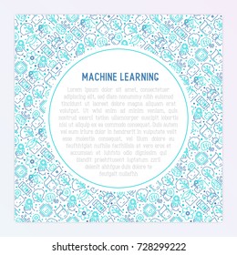 Machine learning and artificial intelligence concept with thin line icons. Vector illustration for banner, web page, print media.