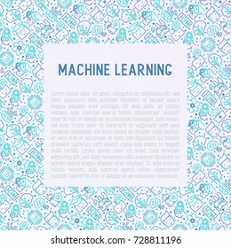 Machine learning and artificial intelligence concept with thin line icons. Vector illustration for banner, web page, print media.