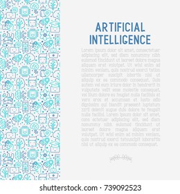 Machine learning and artificial intelligence concept with thin line icons. Vector illustration for banner, web page, print media.